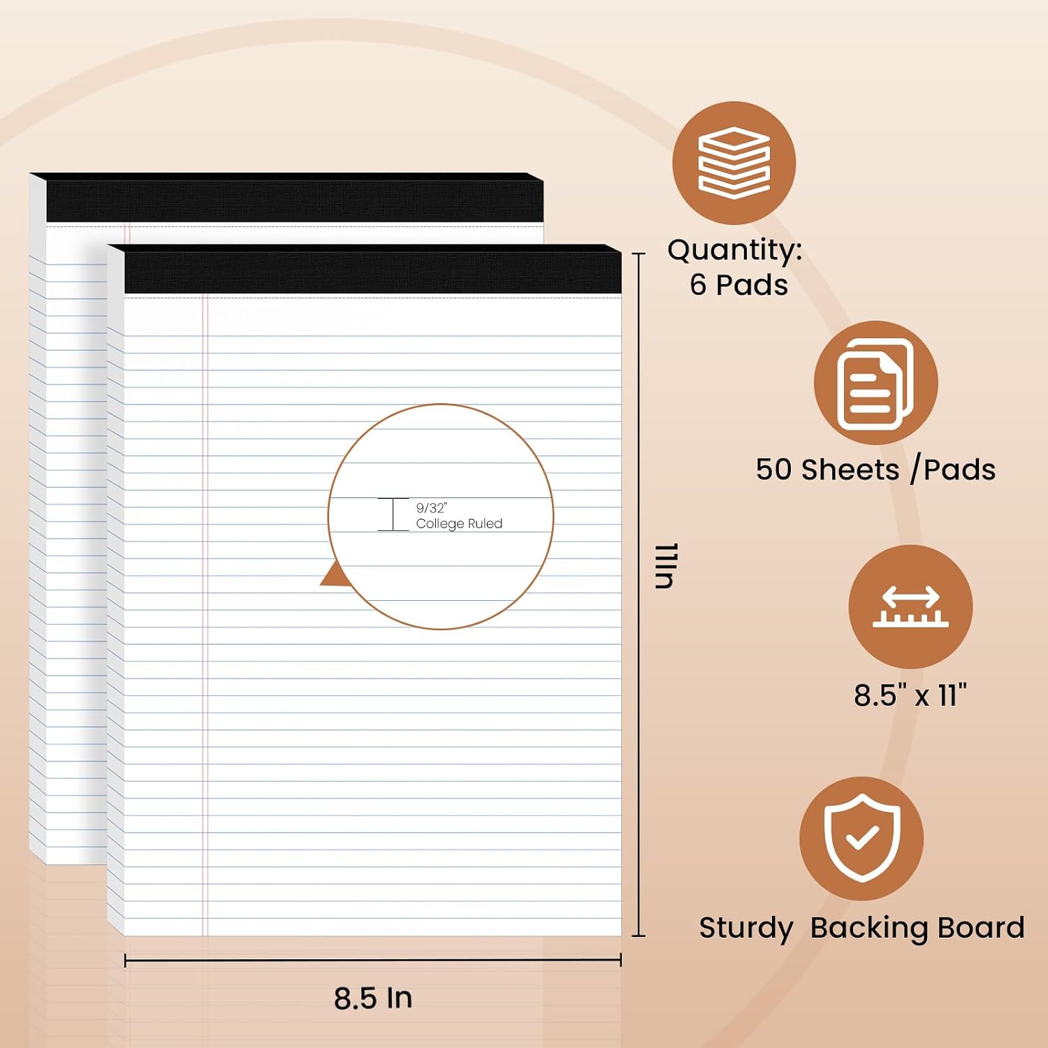 Detalle 2 de Ciphyfee 8.5 x 11 Legal Pads, 6-Pack College-Ruled Notepads