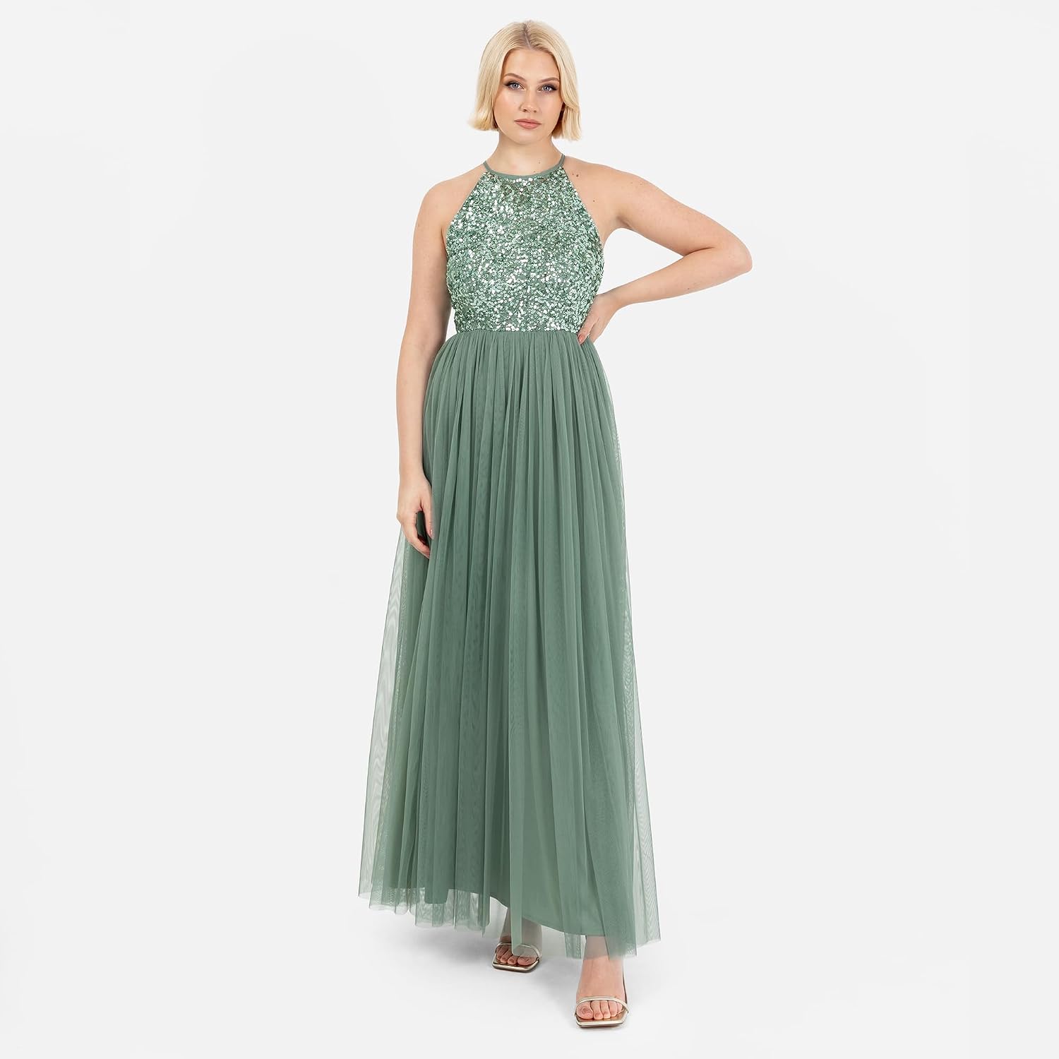 Detalle 2 de Abendkleid mit Pailletten und Tüll – elegantes Maxi-Kleid für Hochzeiten und Festlichkeiten