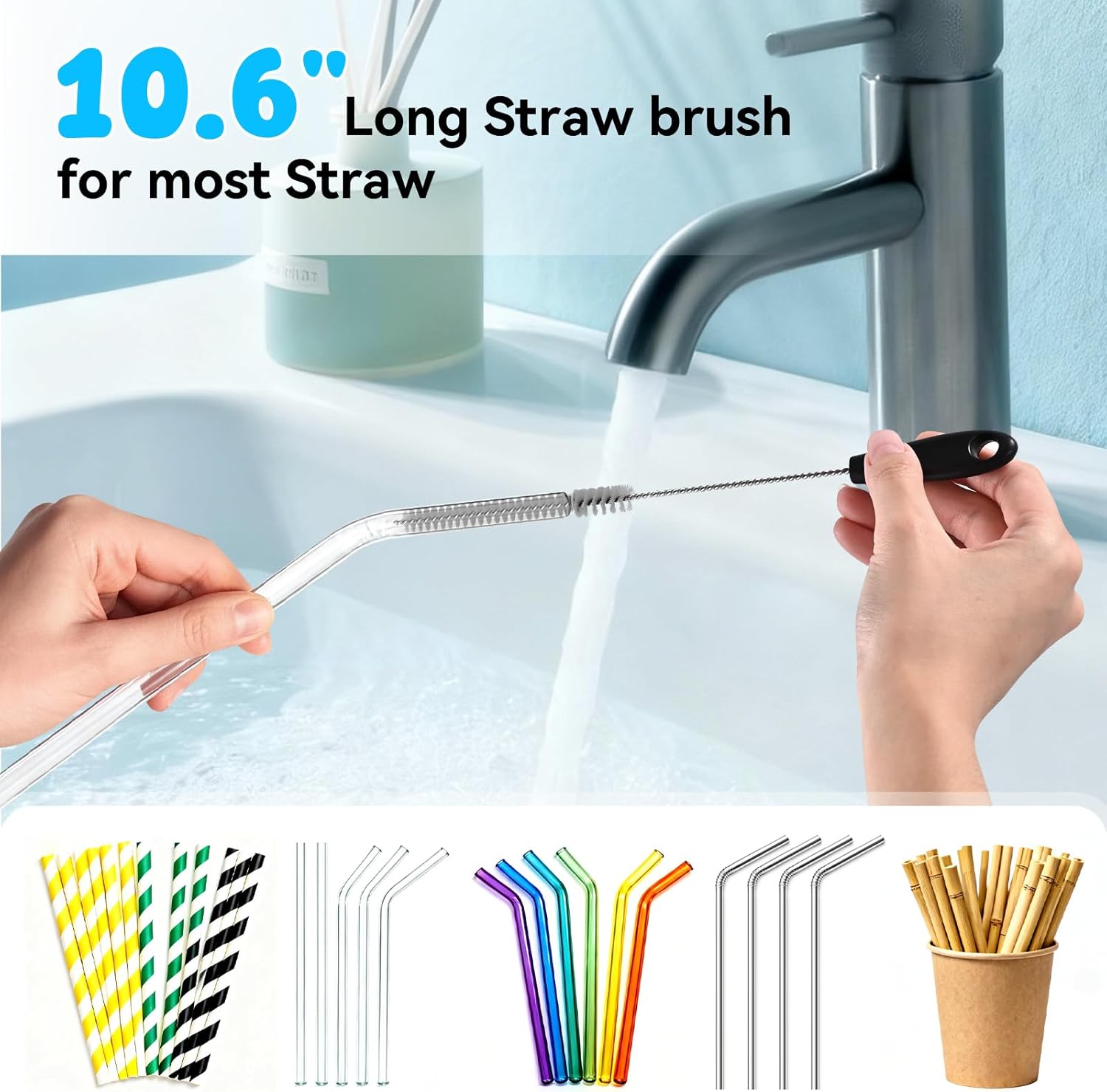 Thumbnail 3 de SLUXKE Bottle Brush Set with Straw Cleaner, 3-in-1 Cup Lid Cleaning Brush and Long-Handle Cleaning Kit