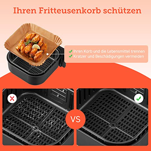 Detalle de Cosori Airfryer Backpapier ohne PFAS und BPA, 100 Stück – geeignet für 4–7,6 L Korbvolumen