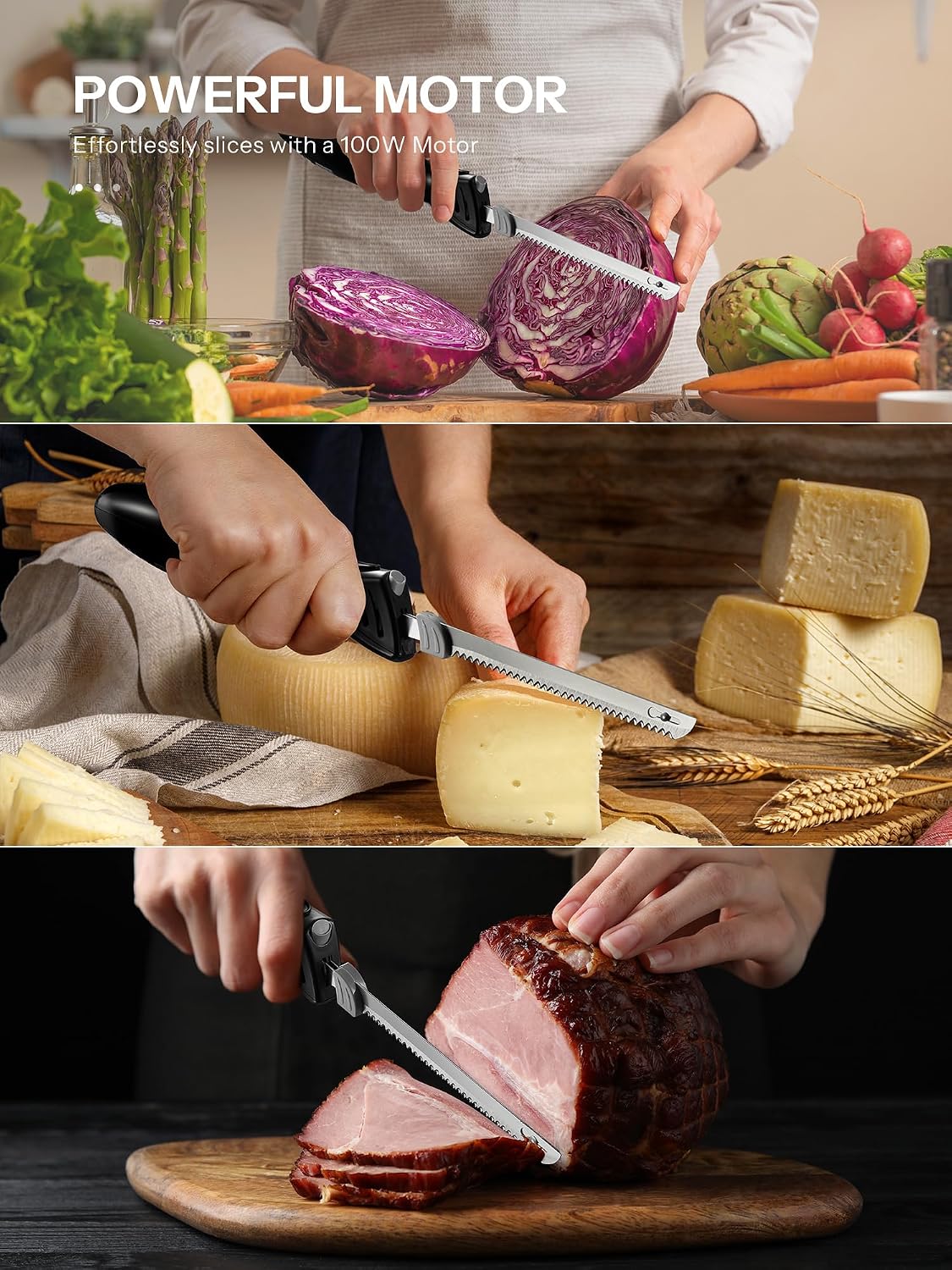 Detalle 2 de Yabano Electric Knife 100W Carving Knife with Two Stainless Steel Blade Sets