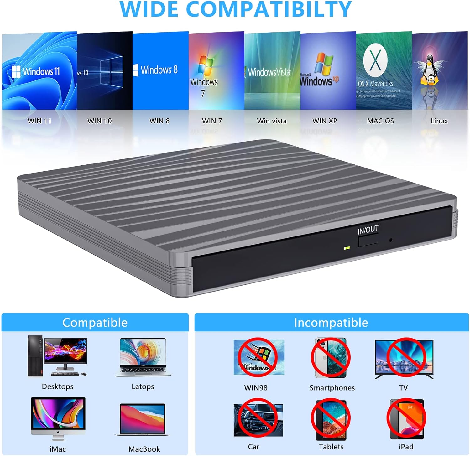 Thumbnail 1 de QDSYLQ Externes CD/DVD-Laufwerk USB 3.0 Type-C (tragbar) zum Brennen und Rippen