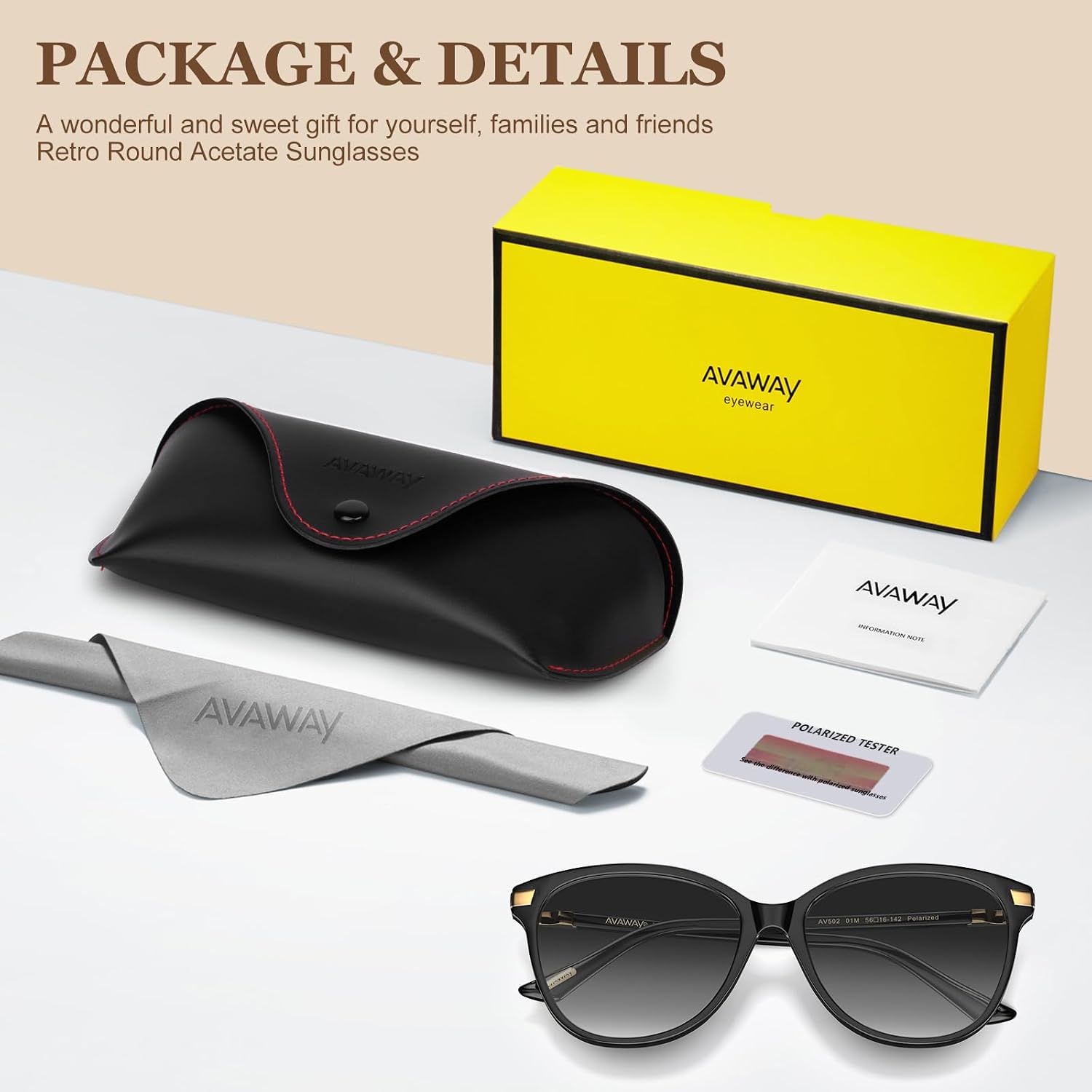 Detalle 1 de AVAWAY damskie okulary przeciwsłoneczne retro, polaryzacja, kategoria 3, oprawki octanowe