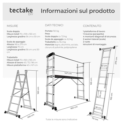 Detalle 2 de tectake scala multifunzione in alluminio