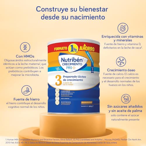 Thumbnail 2 de Nutribén Crecimiento Pro+ 3 (Leche en polvo bebé 12+ meses) con cacito dosificador, 1 kg
