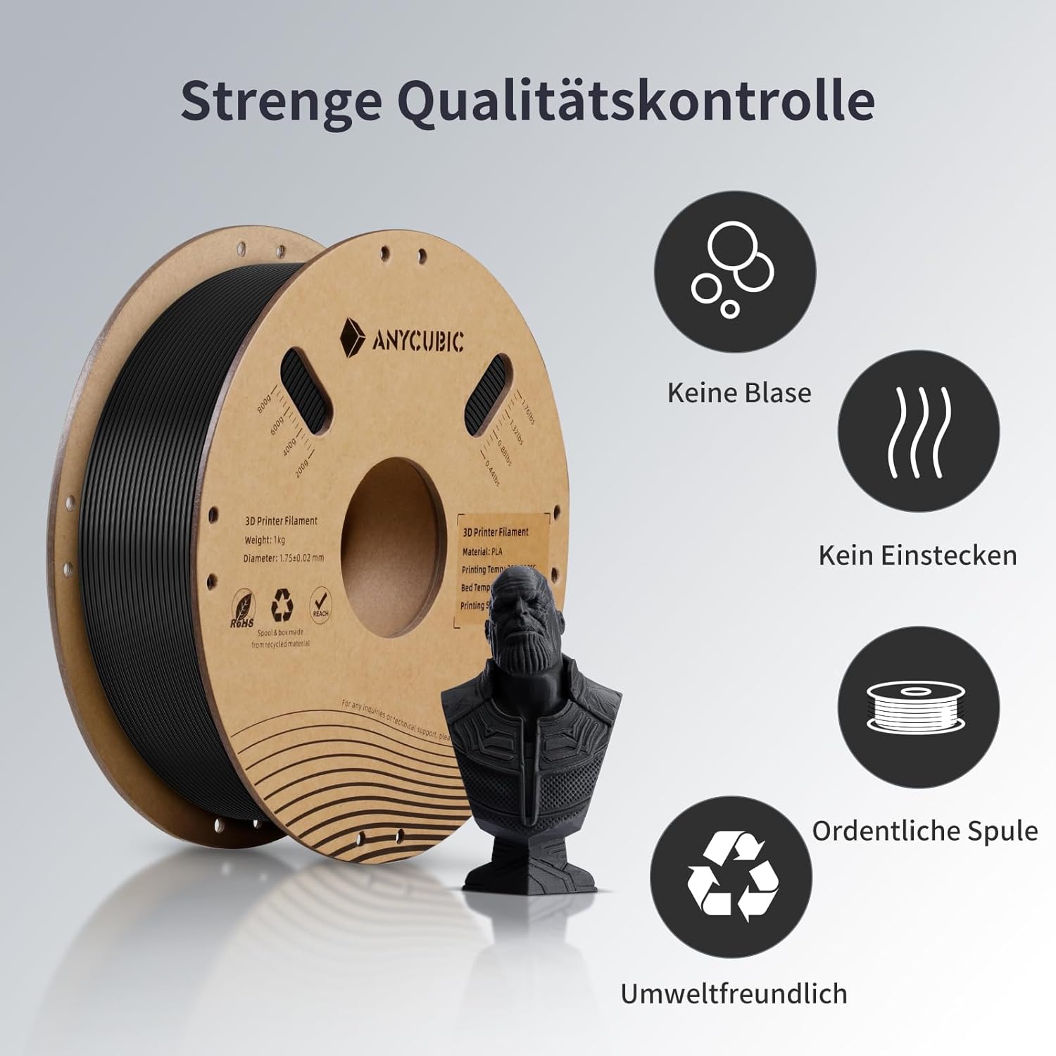 Thumbnail 3 de ANYCUBIC PLA Filament 1,75 mm, schwarz, 1 kg Spule – mit intelligenter Identifikation und Toleranz ±0,02 mm