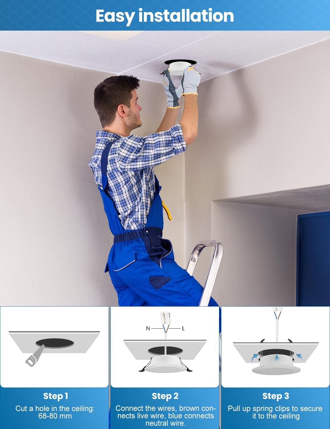 Thumbnail 4 de COTLEDL LED-Einbaustrahler Flach 230V im 10er-Set, 5W, 6000K, IP44