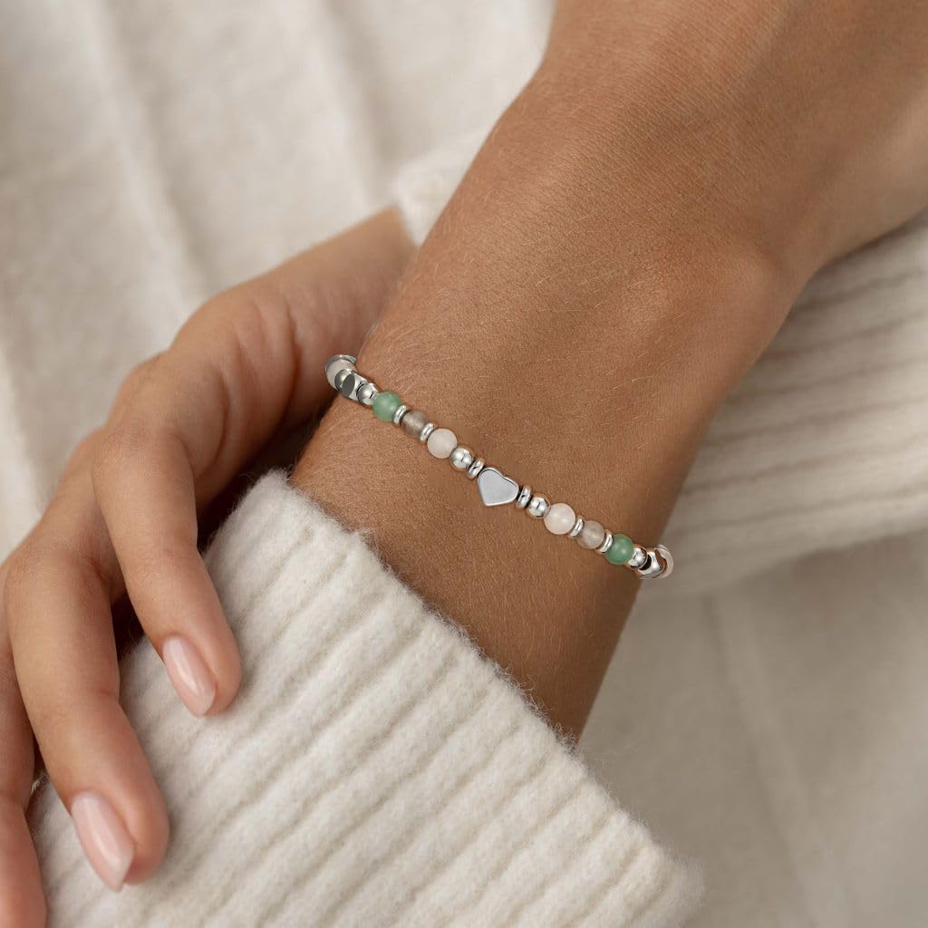 Detalle de ESPVO Crystal Bead Bracelet for Women – Adjustable Natural Stone Gift with Crystal Meaning Card