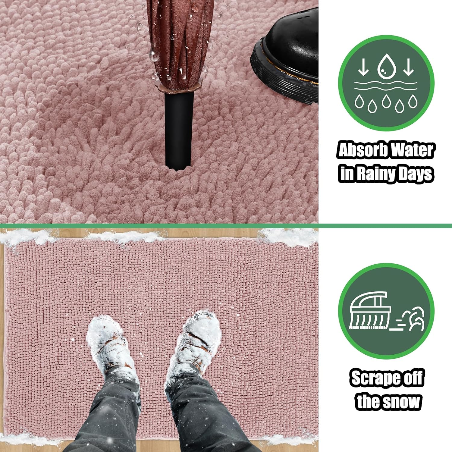Detalle de IM HOME CFD201DP-60 Chenille Door Mat, 36" x 24", Dusty Pink