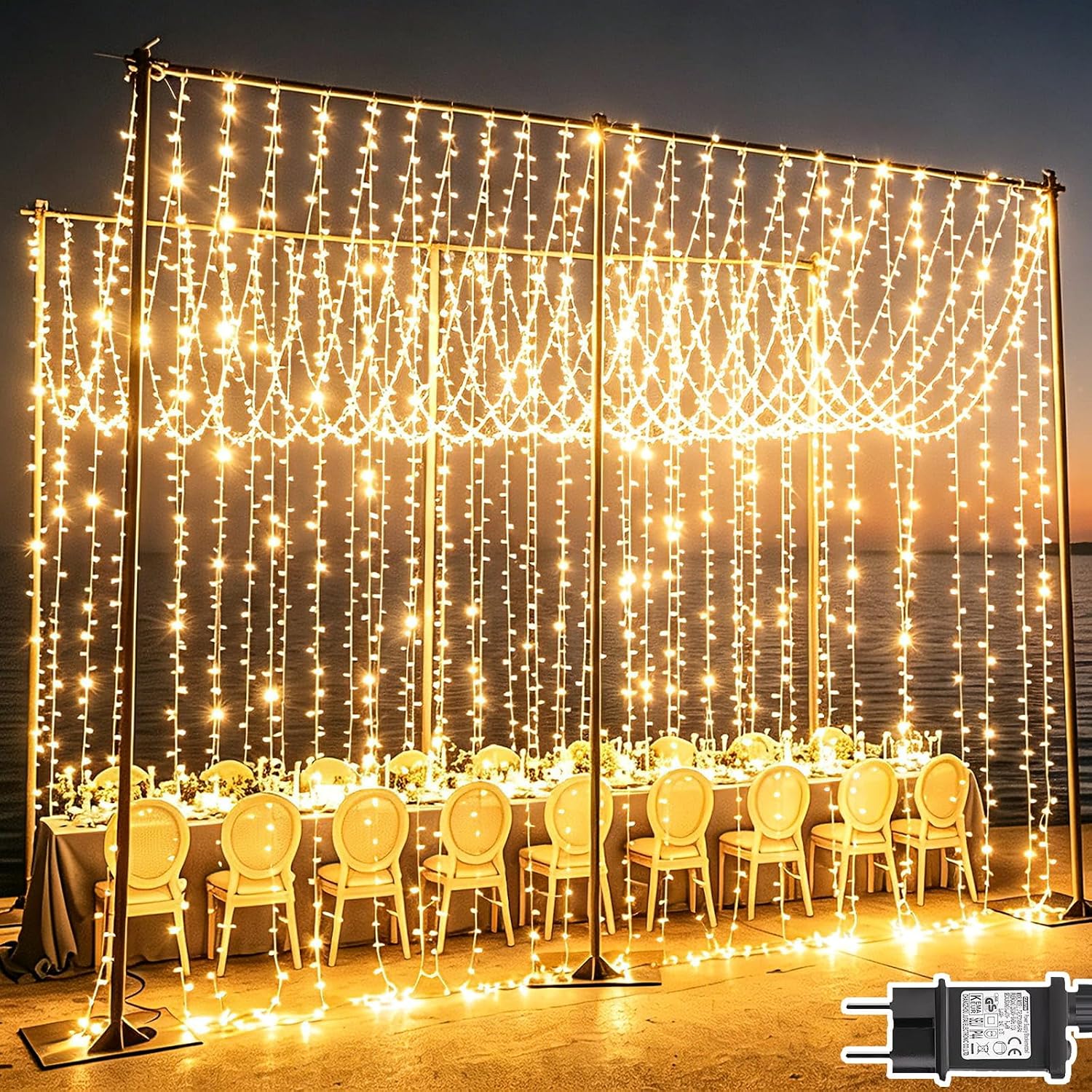 Detalle de Yowin ljusgardin 6 × 3 m med 600 varmvita LED-lampor och 8 lägen