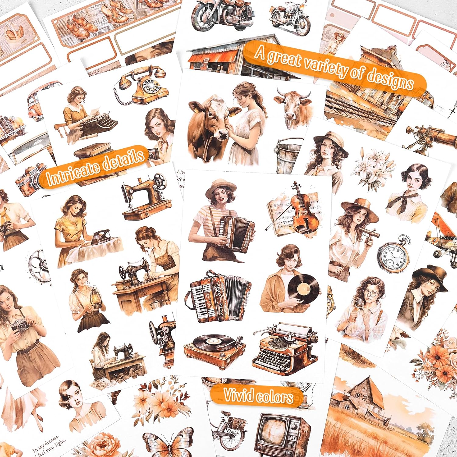 Thumbnail 2 de Vintage Frauen Scrapbook Sticker 20 Blätter ✂️