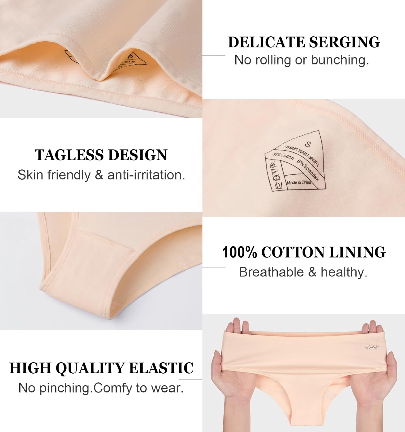 Detalle 1 de coskefy Women’s Cotton Hipster Underwear, Low-Rise Briefs (6-Pack)