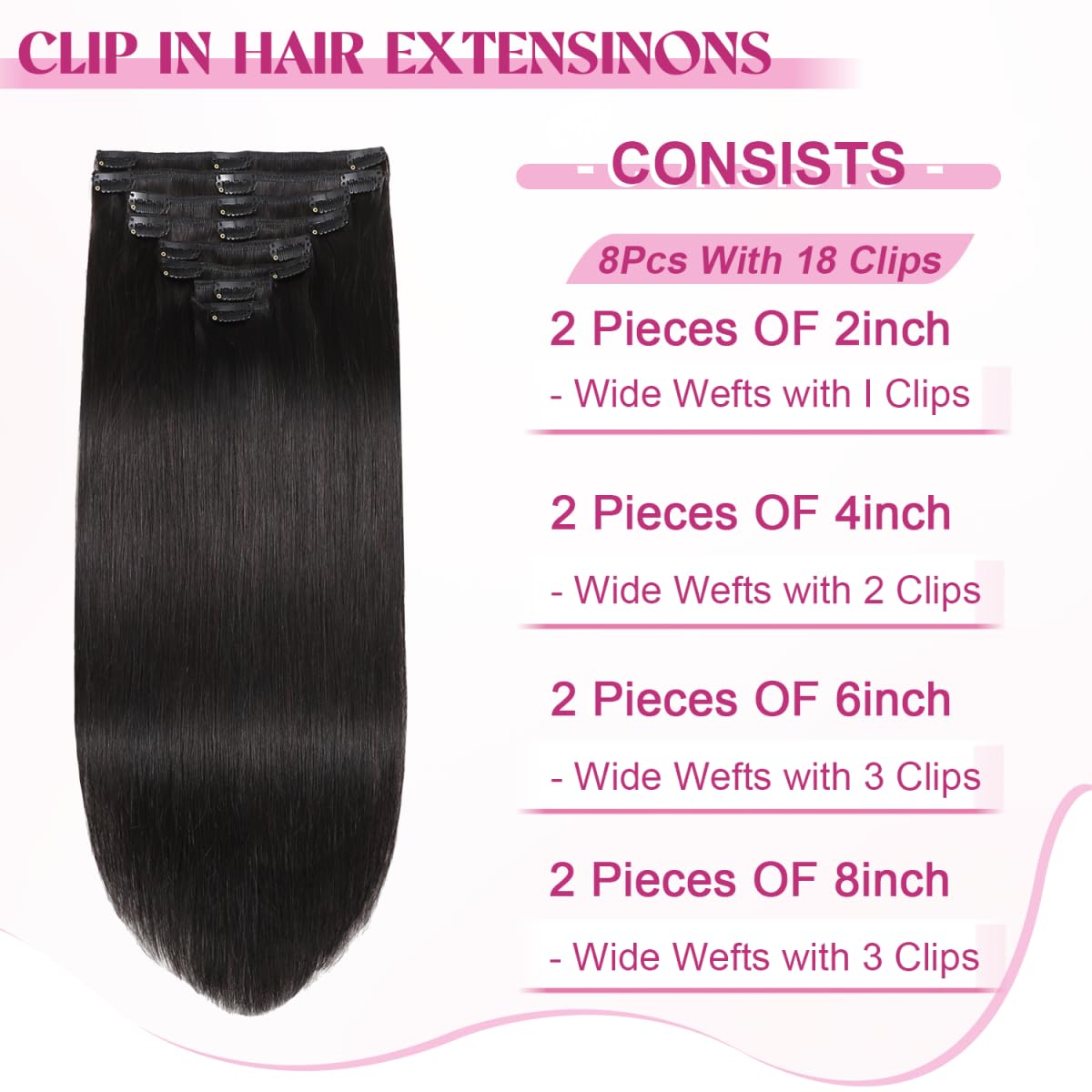 Detalle 2 de 100% Remy 20 Inch Clip-In Hair Extensions 105g ๐โ