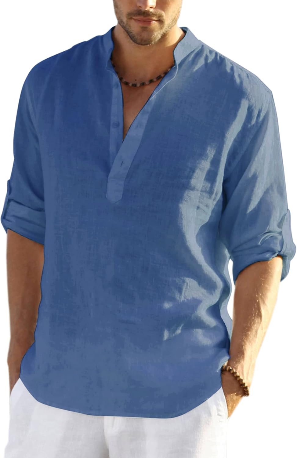 Thumbnail 6 de COOFANDY Herren Hemd Langarm Henley Shirt aus Leinen und Baumwolle – Slim Fit