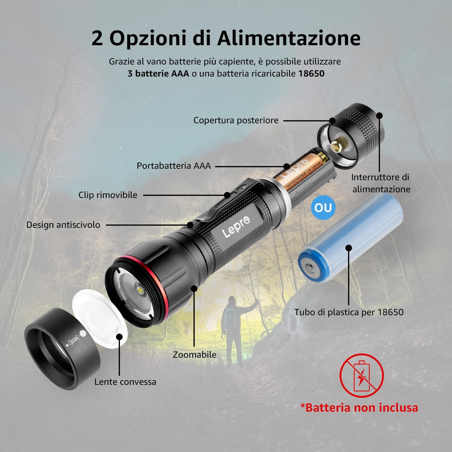 Thumbnail 5 de Lepro LE2050 Torcia LED 5 modalità