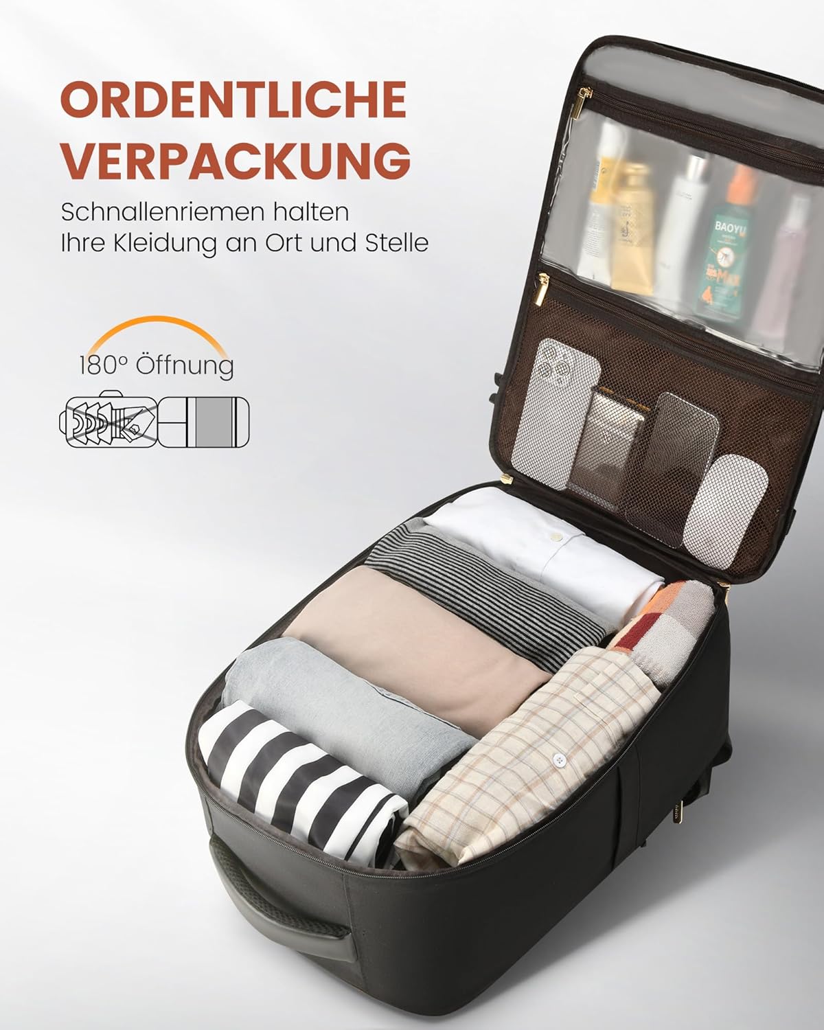 Detalle de LOVEVOOK Handgepäck-Rucksack 50L (18 Zoll) – erweiterbar, wasserabweisend und als Cabin Bag nutzbar
