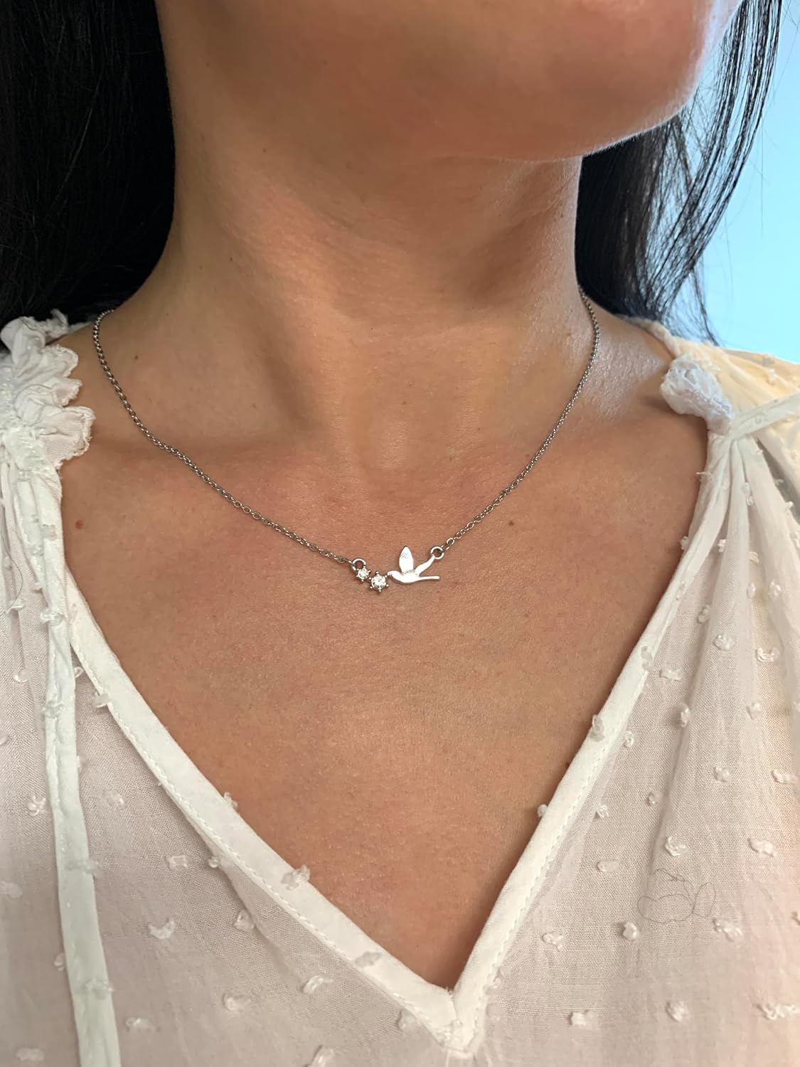 Detalle de ONDEGO 925 Silber Halskette Taube Frieden Anhänger mit Zirkonia – Geschenkidee für Freundin, Schwester oder Mama
