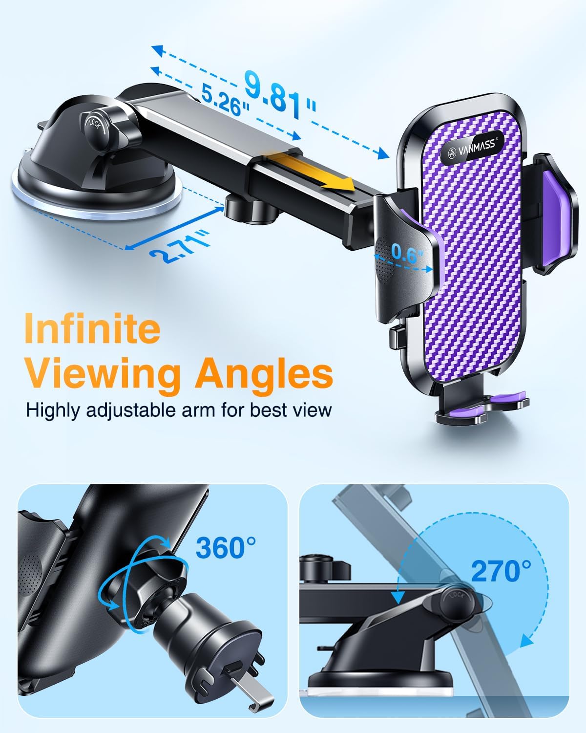 Thumbnail 6 de VANMASS 2026 Ultimate Car Phone Holder: Military-Grade, 69mm Suction, 360° Reach