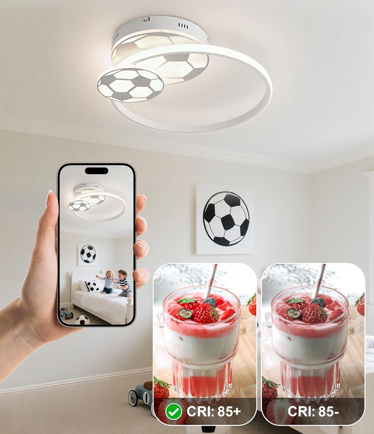 Detalle 2 de KAUCQI 35CM Plafoniera LED per Camera dei bambini, Dimmerabile e Con Telecomando – Design Calcio