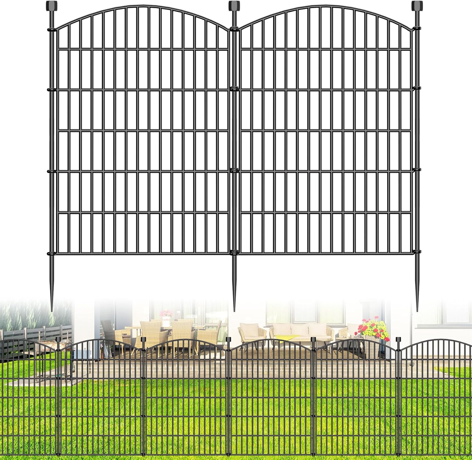 Detalle 2 de 10-Panel Decorative Garden Fence with Gate (81.3 cm H x 7.2 m L) – No Dig Dog & Rabbit Barrier for Yard Borders