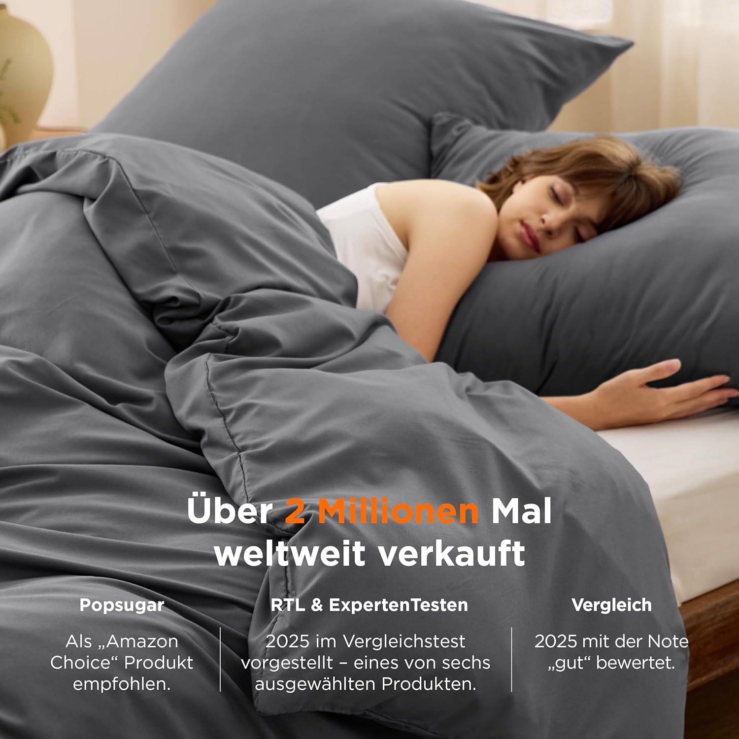 Thumbnail 1 de BEDSURE Bettwäsche 135x200 (2-teilig) Anthrazit – 1 Bettbezug + 1 Kissenbezug 80x80 mit Reißverschluss