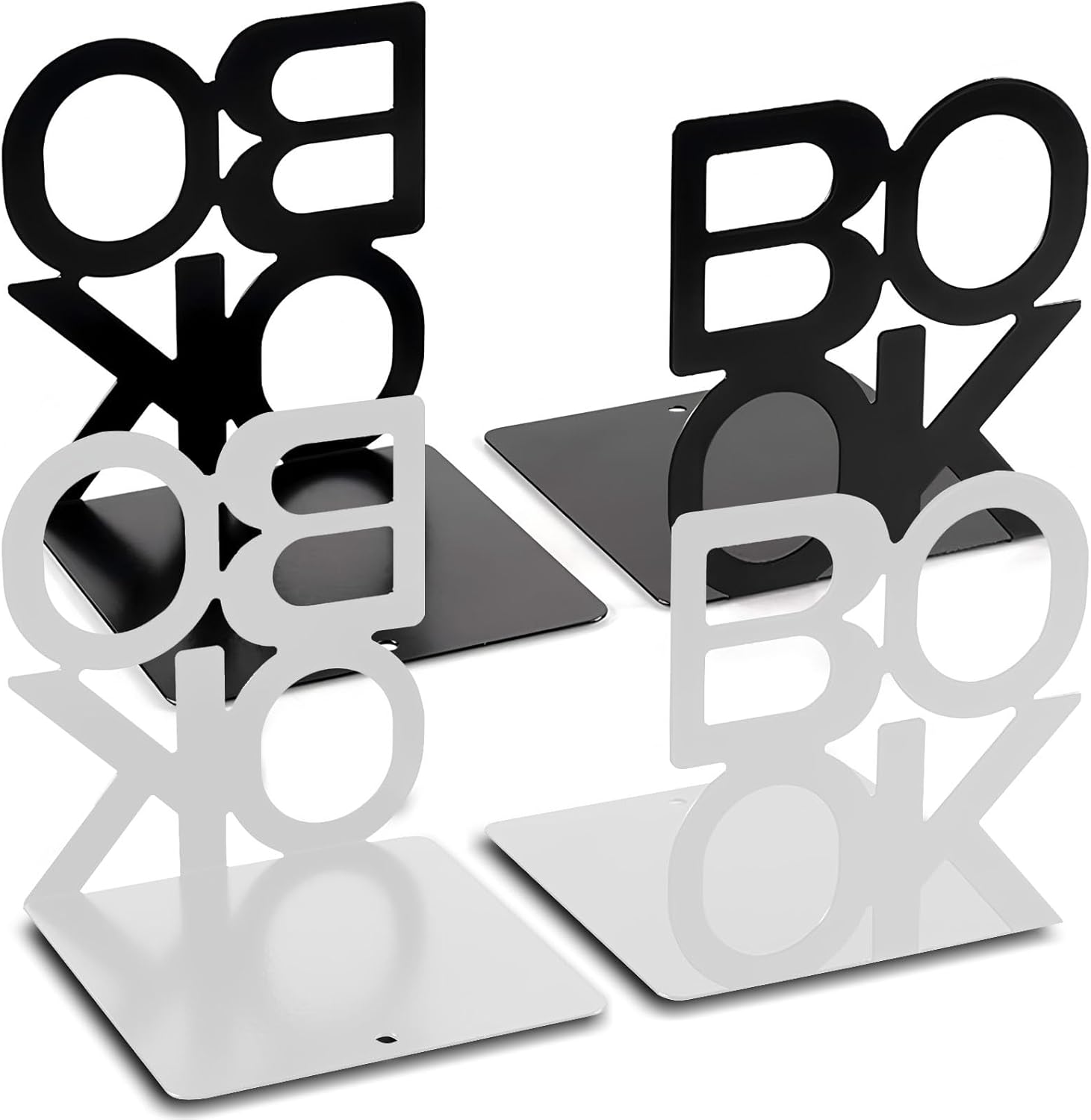 DUBUOZA Fermalibri per Mensole 4 pezzi Bianco e Nero – Antiscivolo, Design Classico in Metallo