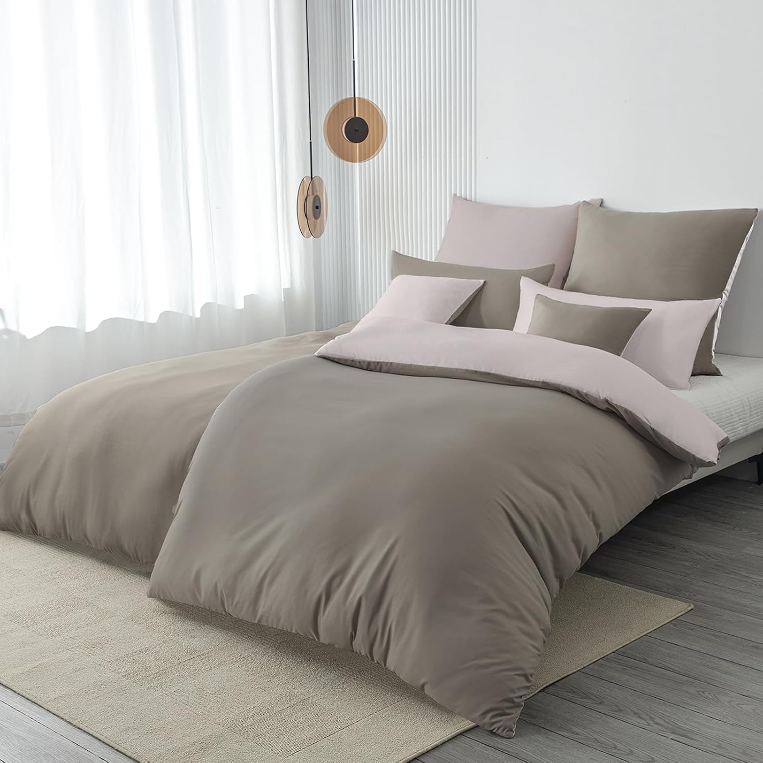 Detalle de Nesture Kissenbezug 50x50 im 2er-Set (Taupe) – Mikrofaser, Reißverschluss
