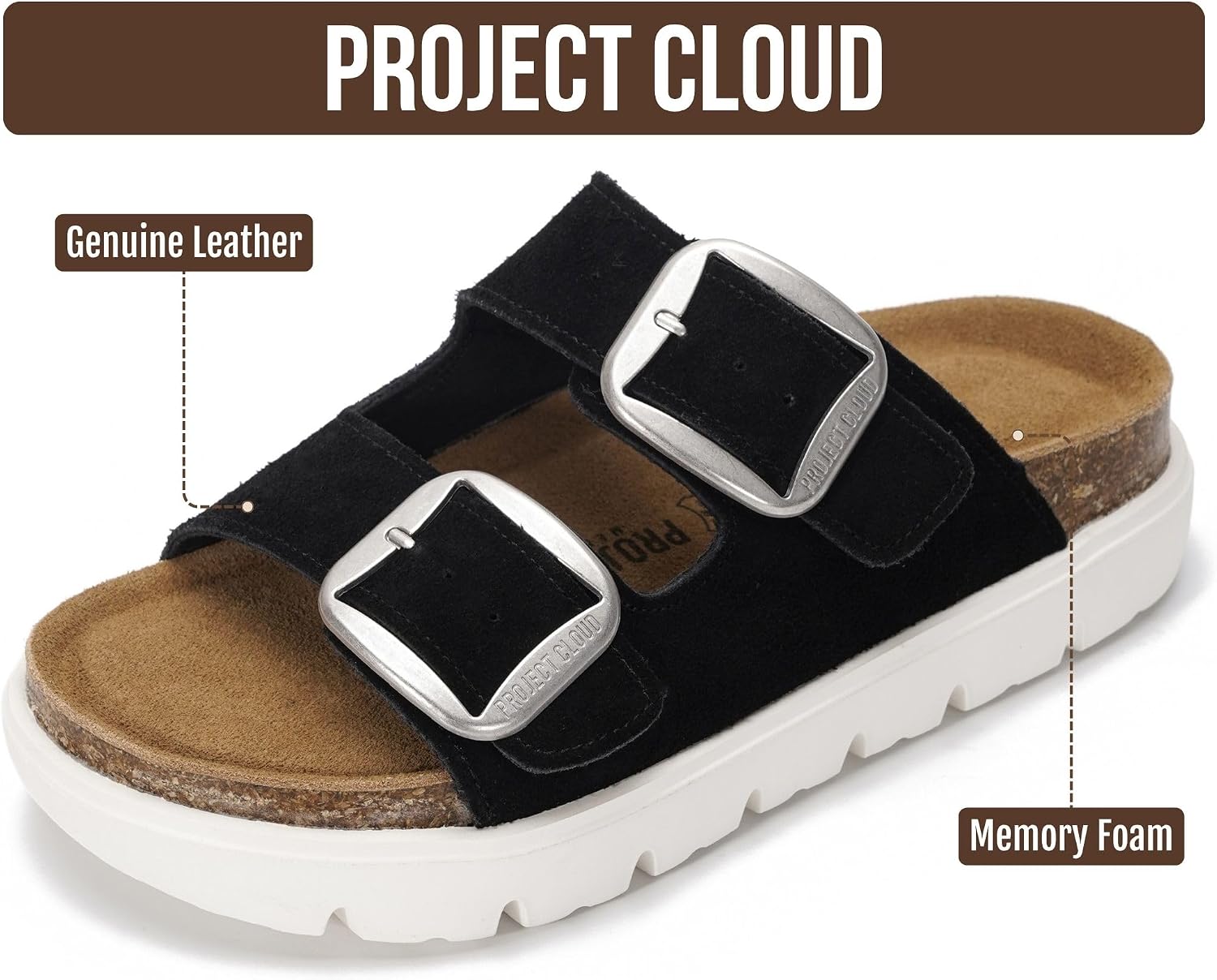 Detalle de Project Cloud Platform Sandals: Genuine Leather, Cork Footbed, 1.7-Inch Lift