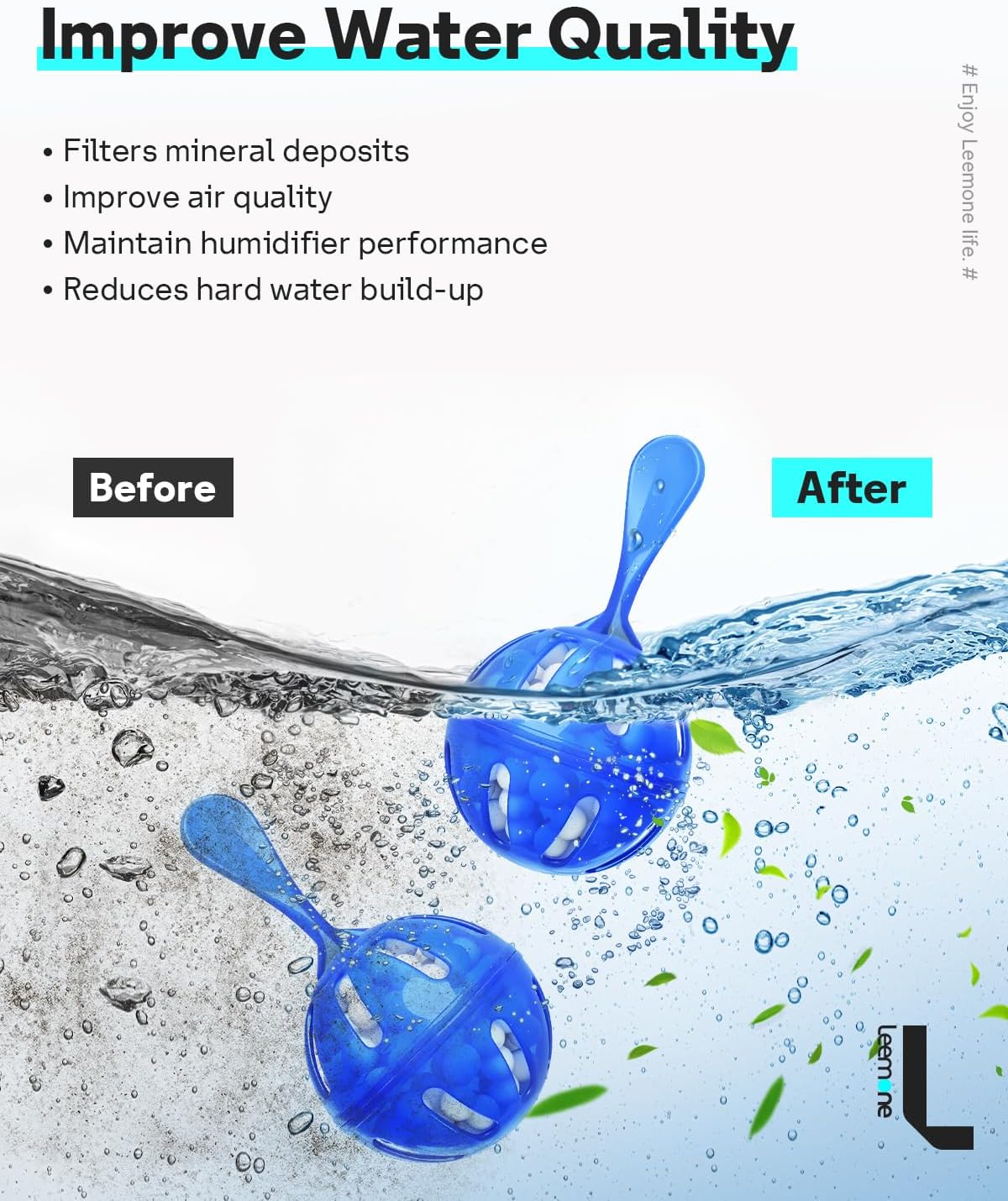 Detalle 2 de Leemone HCB Humidifier Cleaning Balls, 12-Pack for Mineral Buildup