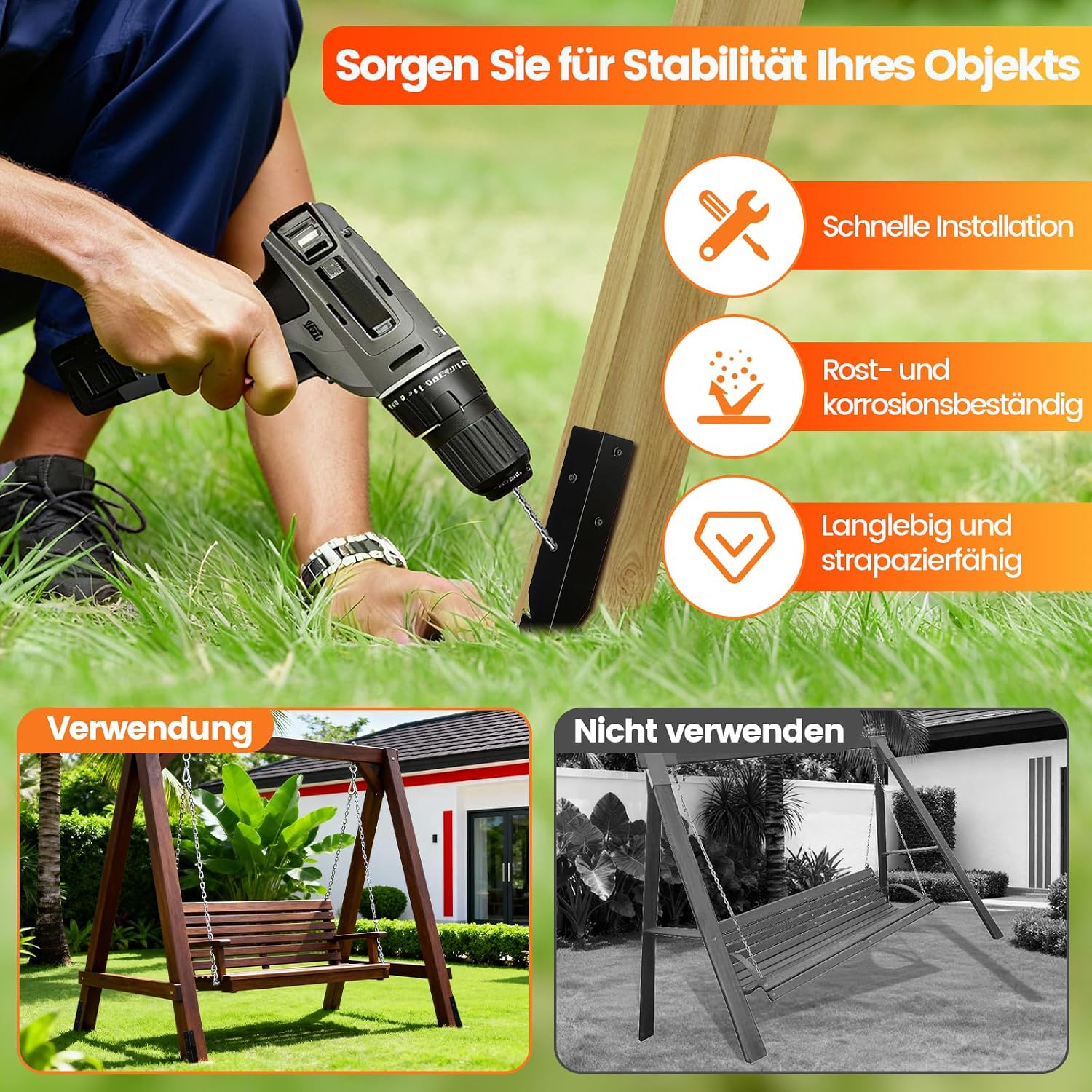 Thumbnail 1 de SCHINTILLO Einschlagbodenhülse 4er-Pack – Bodenanker und Winkelanker für Vierkantholzpfosten, improved Stahlstärke 3 mm