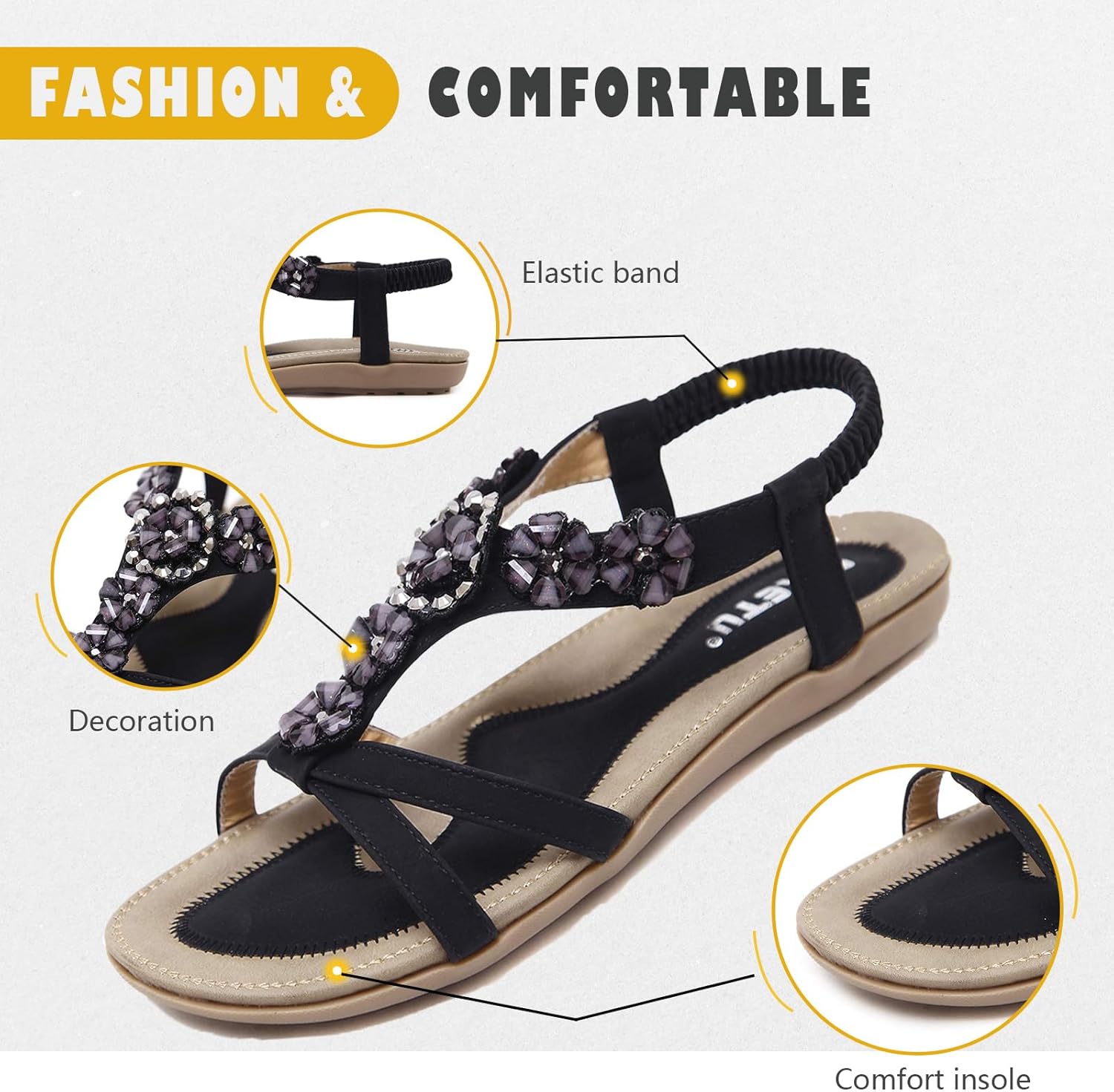Thumbnail 3 de Acfoda Sandalen Damen Sommer mit weiches Fussbett, Gr.35-44 – Slip-On mit Strassschmuck