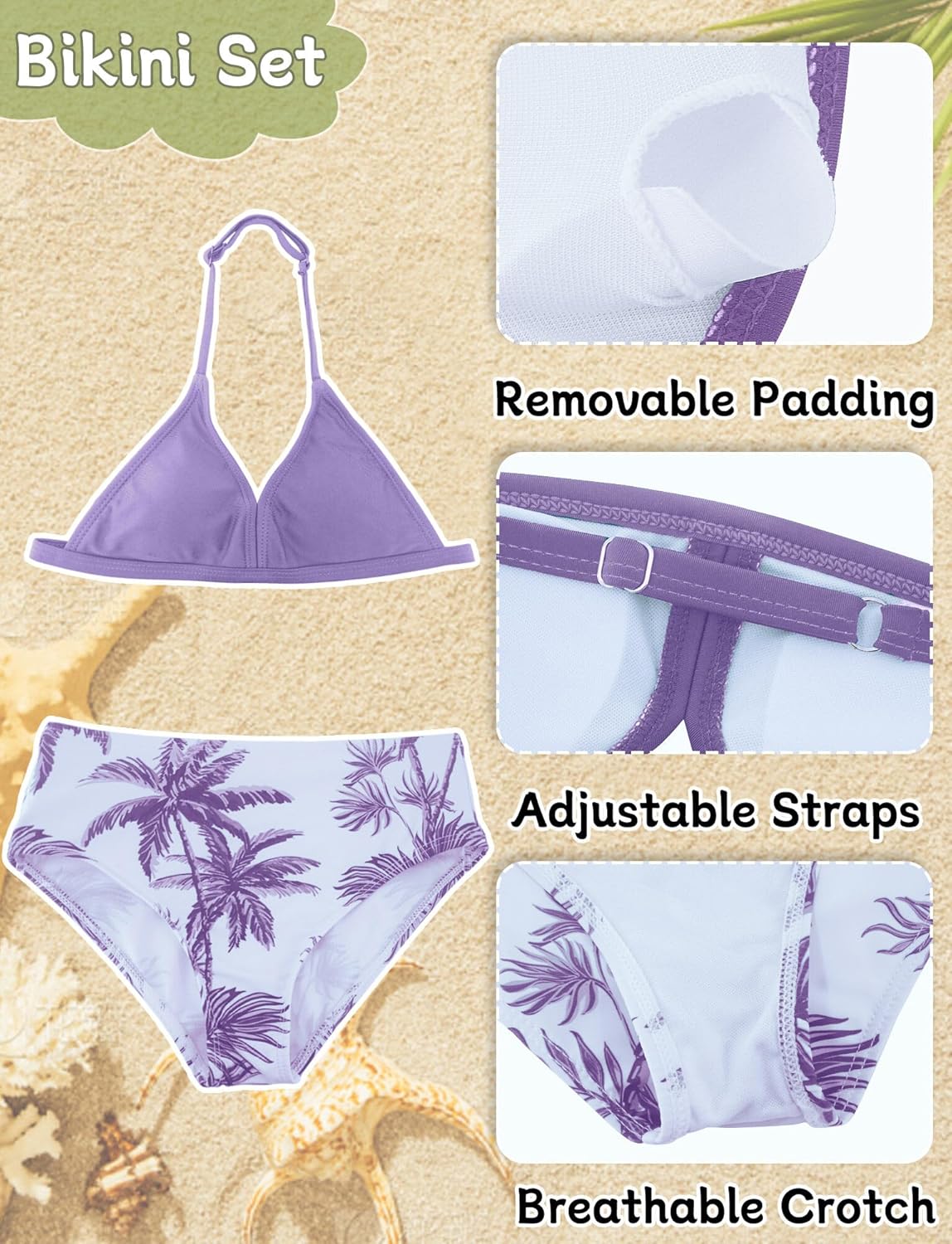 Thumbnail 3 de Happy Cherry Girls 4-Piece Bikini Set with Kimono Cover-Up for Hawaiian Beach