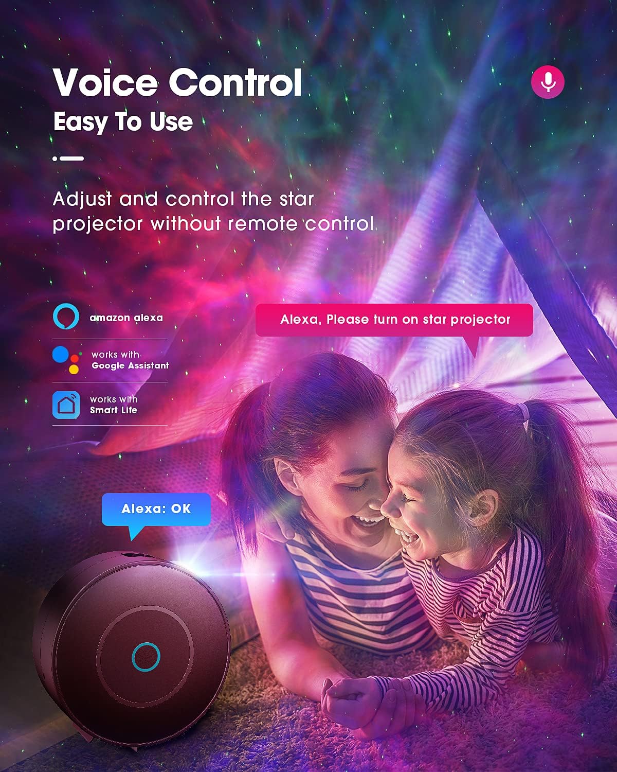 Detalle de LED Alexa Sternenhimmel Projektor von SUPPOU – Smartes 3D‑Galaxy‑Nachtlicht mit Dimming, Sprachsteuerung und WiFi