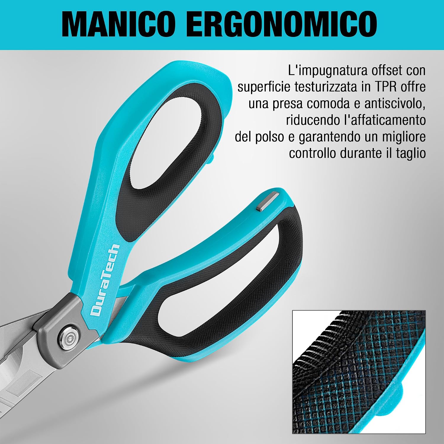 Detalle de DURATECH Forbici Multiuso Pesanti da 25,4 cm: robustezza in acciaio inox e impugnatura ergonomica