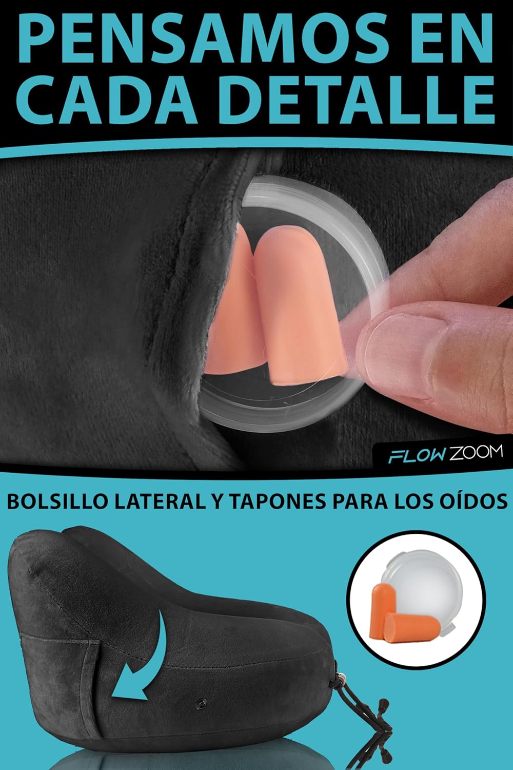 Thumbnail 7 de FLOWZOOM Almohada de Viaje Hinchable para Mujeres ✈️ Talla M Negro