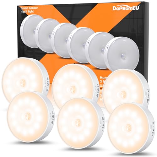 Detalle de Lot de 6 veilleuses LED avec détecteur de mouvement - daphomeu, 12 LEDs, 3 modes, USB rechargeable