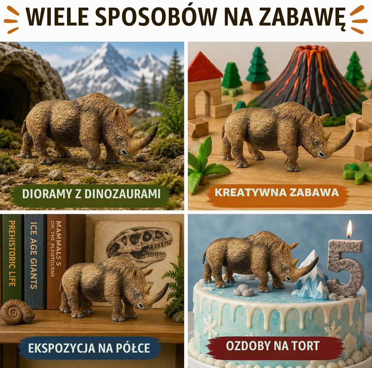 Thumbnail 3 de Safari Ltd. S100089 – figurka nosorożca włochatego Wild Safari Prehistoric World