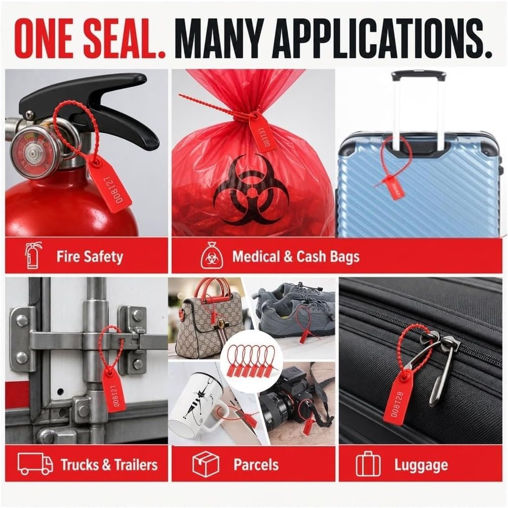 Detalle 2 de Hsoryrt Numbered Tamper-Evident Cable Seals, 250 mm, Red, 100-Pack