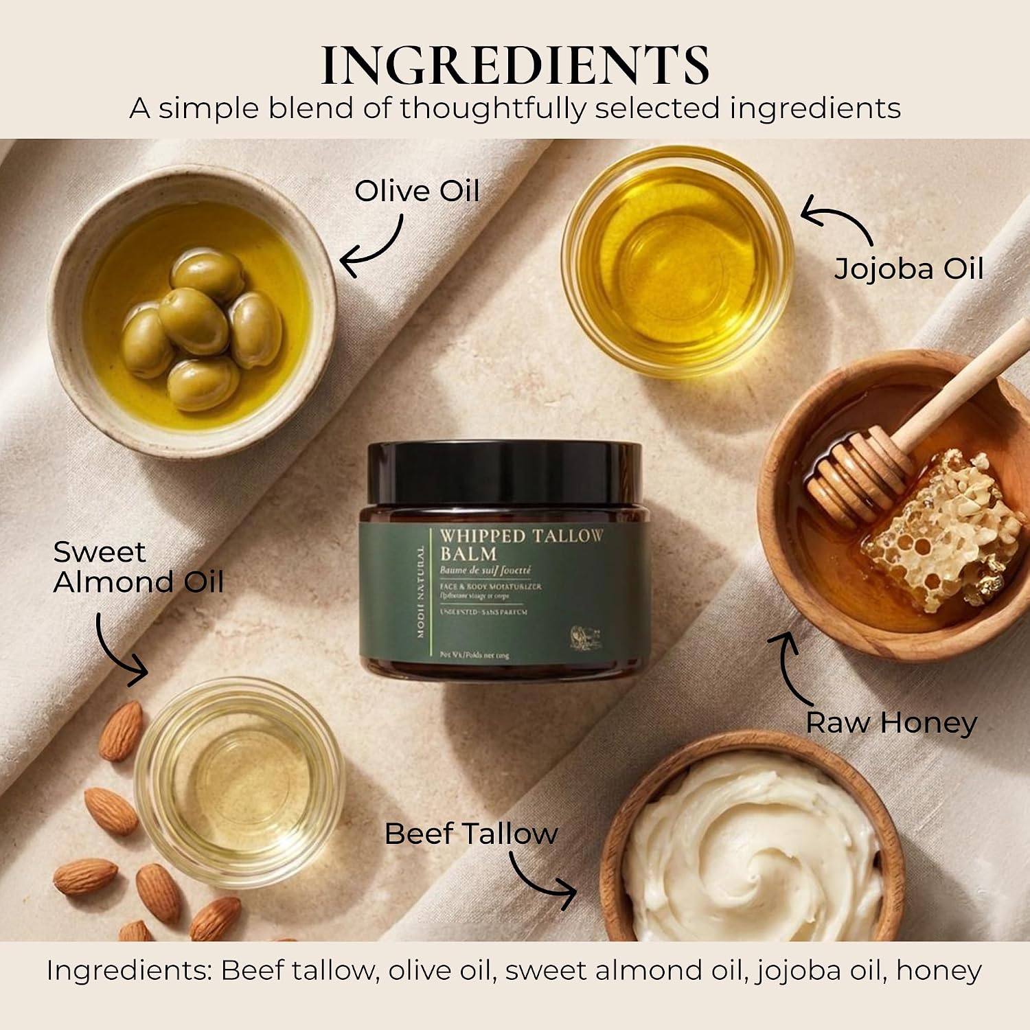 Detalle 1 de Modii Natural Whipped Beef Tallow Moisturizer, Unscented Balm, 120ml/4oz