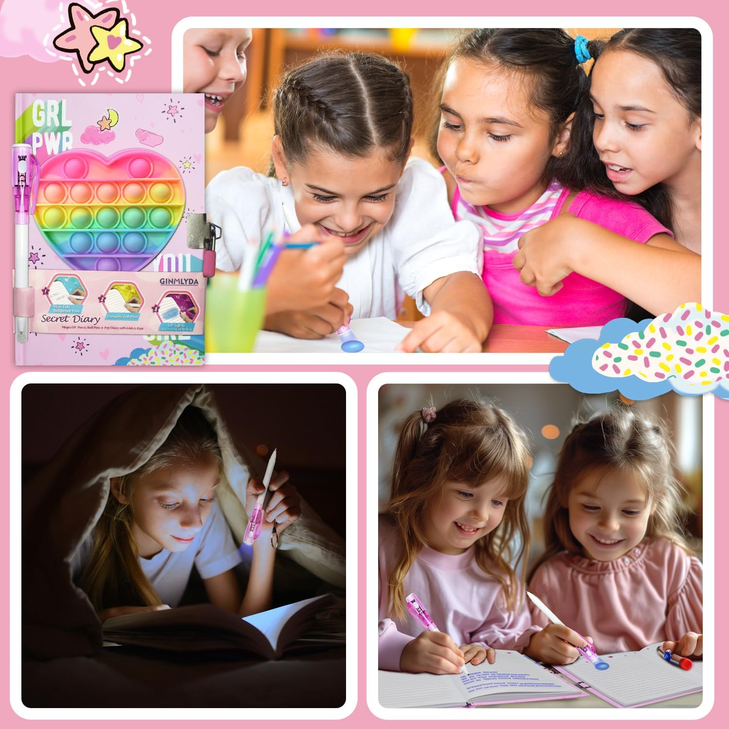 Thumbnail 6 de Pop Secret Diary for Girls with Invisible Pen (7.5x5.4 inch, 160 pages) — Lock & invisible ink notebook for ages 5–12