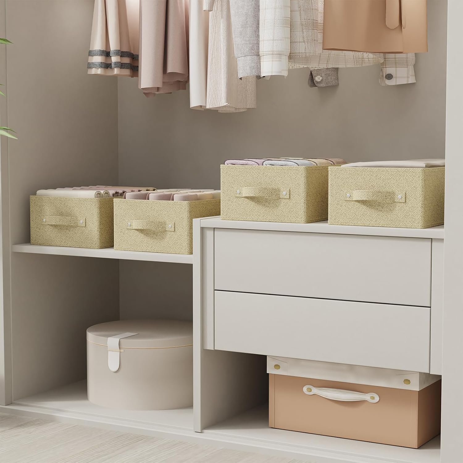 Detalle de ENUMAIL EN103BEGS-3 stoffen opbergmanden met handgrepen, grijs/beige, 3 stuks