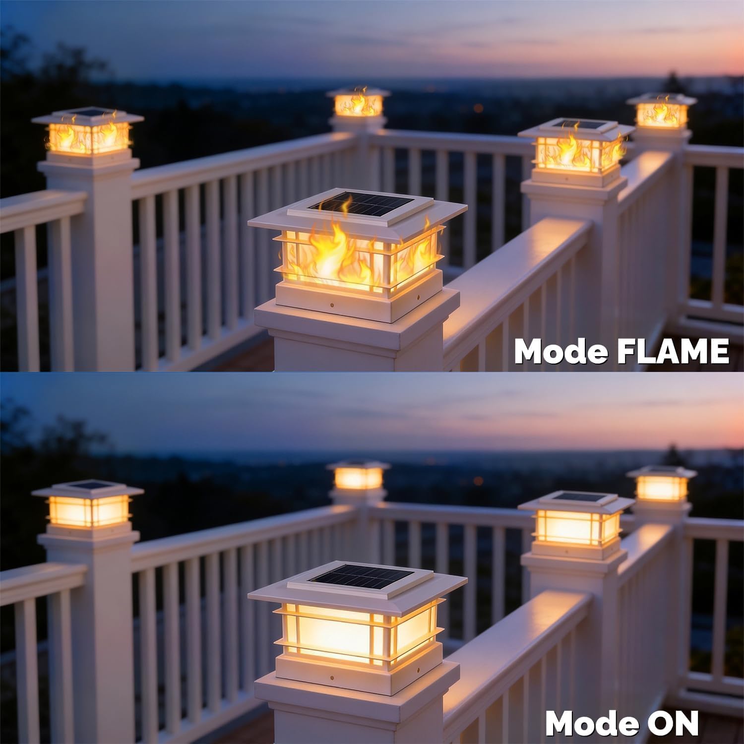 Thumbnail 1 de Dynaming 6 Pack Solar Post Cap Lights: Flickering Flame, White Shell, for 4x4 to 5x5 Posts