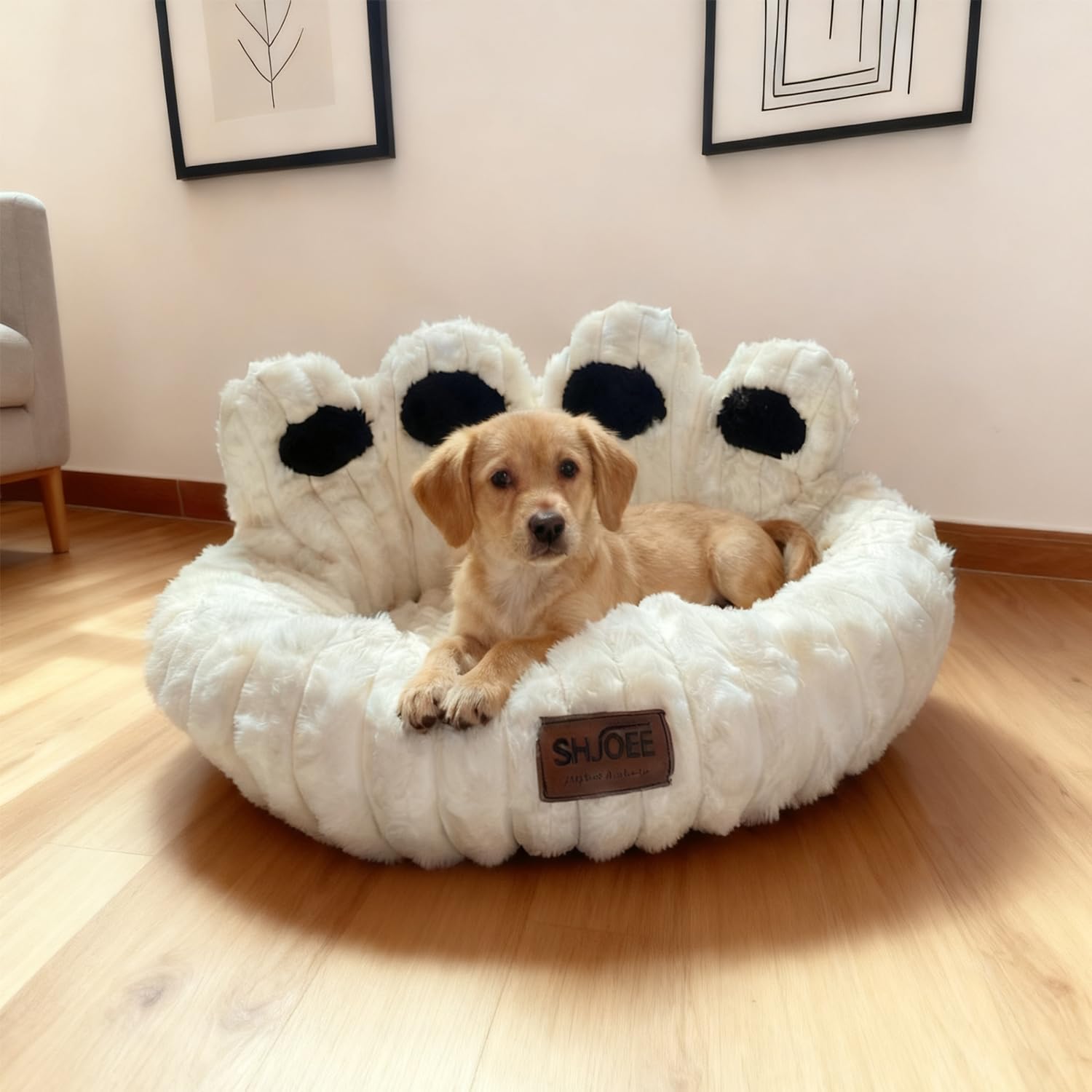 Thumbnail 5 de SHJOEE Flauschig Haustierbett „Bärentatzen“ (Beige, 50 cm) – warmes Hundekissen & Katzenkissen für drinnen