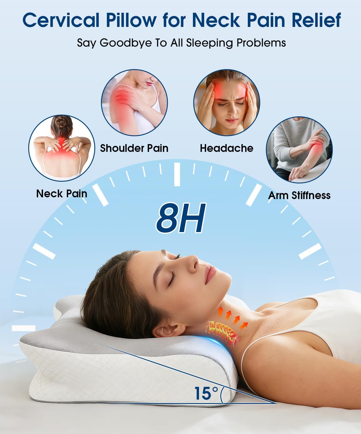 Thumbnail 1 de Memory Foam Pillow: Ergonomic Orthopedic Neck Support with Dual Height and Cooling Covers
