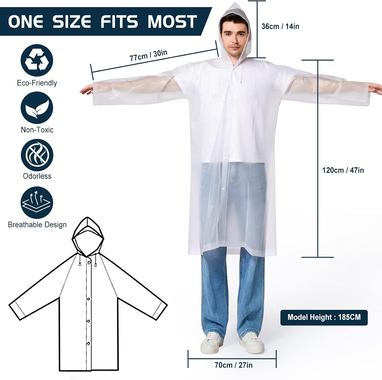 Detalle de Newbyinn Reusable Rain Ponchos for Adults, 2-Pack with Hoods