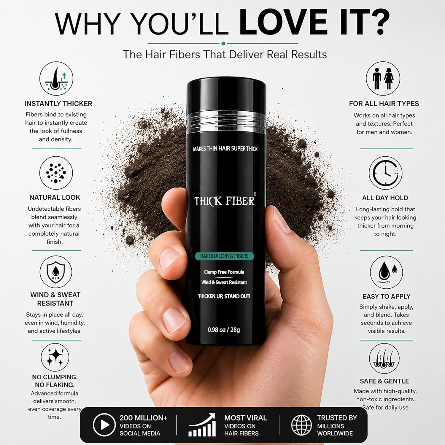 Thumbnail 6 de THICK FIBER Hair Building Fibers in Dark Brown (28g) — Concealer for Thinning Hair