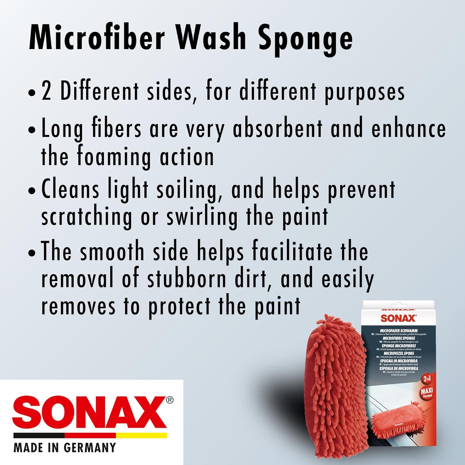 Thumbnail 4 de SONAX Éponge Microfibre Grand Format – Éponge double-face pour lavage en profondeur (Réf: 04281000)