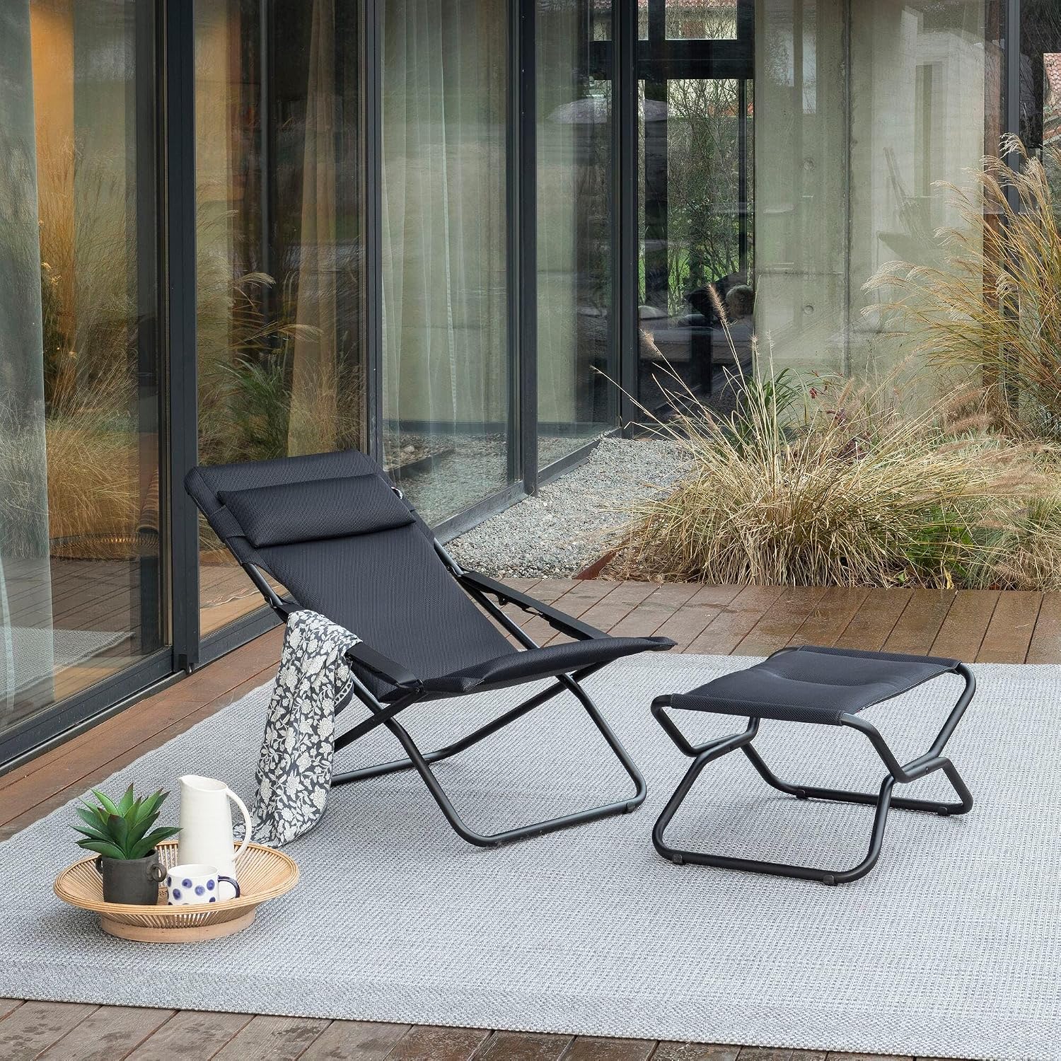 Detalle de Lafuma Mobilier Transabed LFM2853 – składany leżak Air Comfort, 3 pozycje, antracytowy