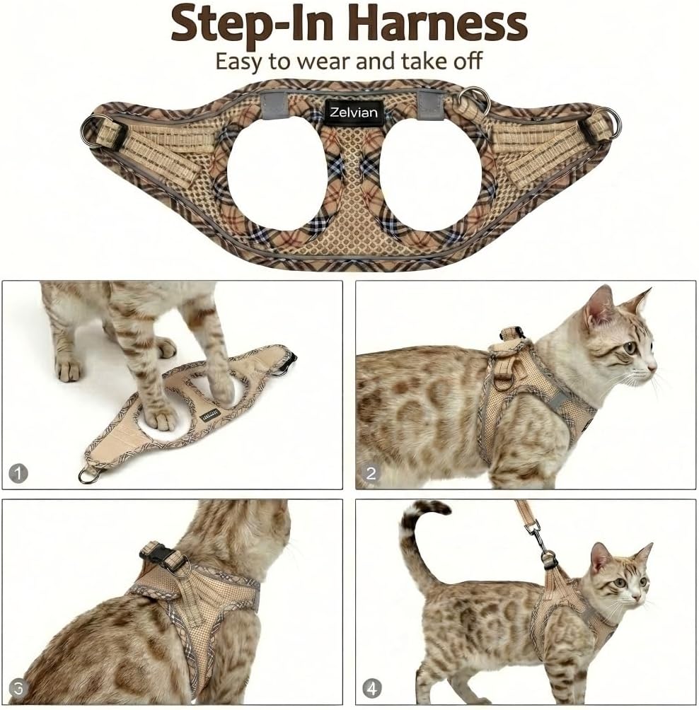 Thumbnail 5 de Zelvian Adjustable Cat Harness and Lead Set with Escape-Proof Vest – Beige (M)