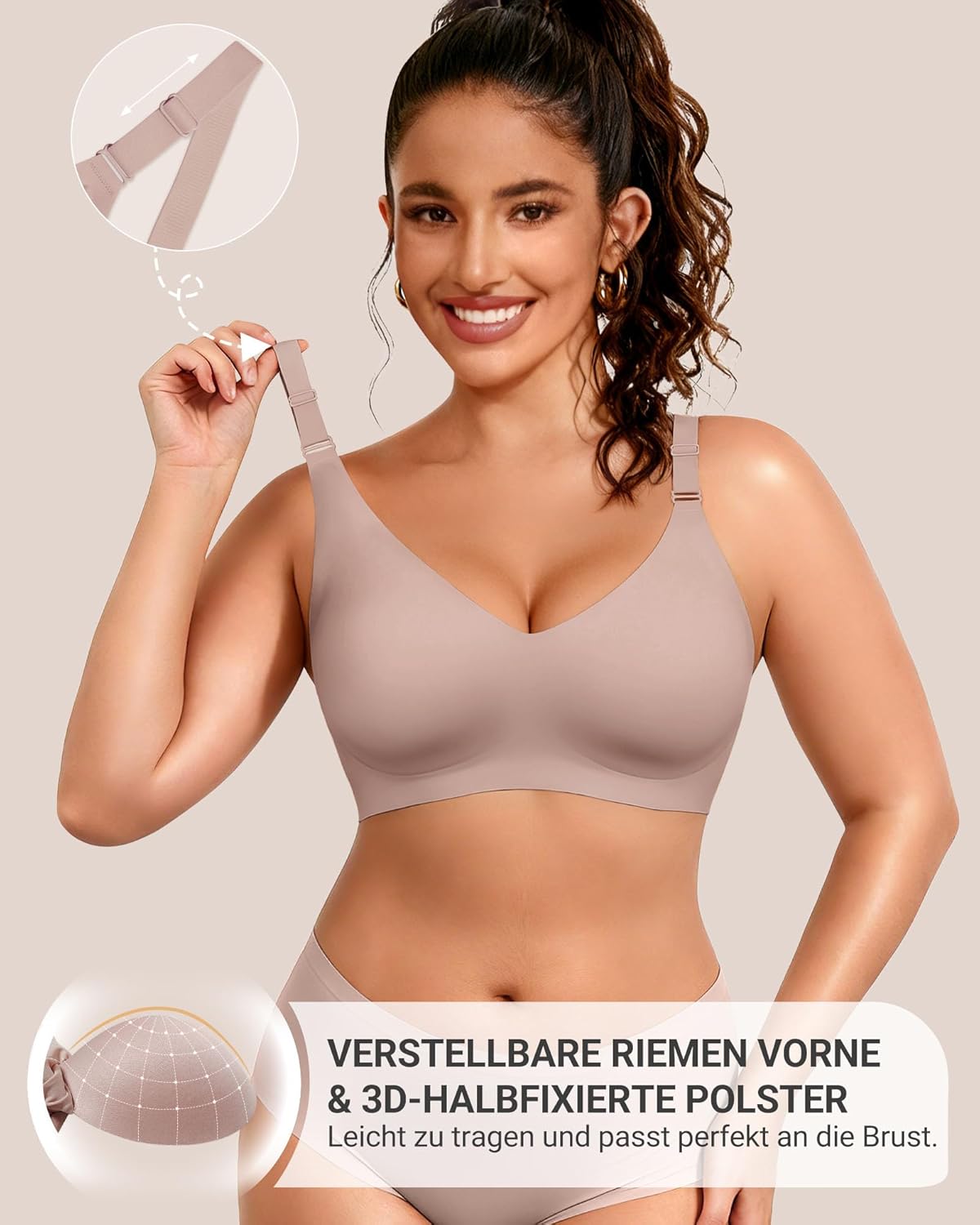 Detalle de HORISUN Bequemer BH ohne Bügel – nahtloser BH mit vollständiger Abdeckung für Damen (inkl. große Größen)